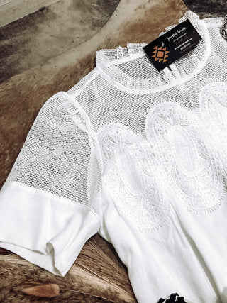 Lace trim short sleeve blouse top
