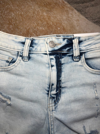 Acid wash denim shorts