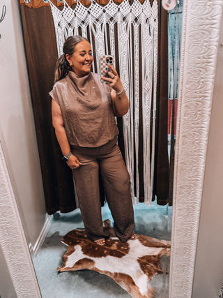 Mocha Mock Neck Balloon Top