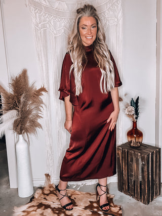 Cape Sleeve Mock Neck Maxi Dress with Side Slit
