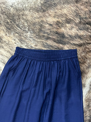 Plus Wide Leg Linen Pants - Blue Denim