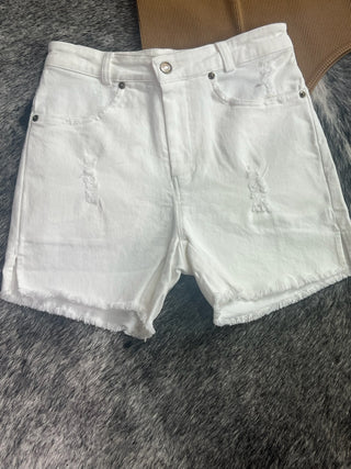High Rise Basic Mineral Washed Colored Denim Shorts