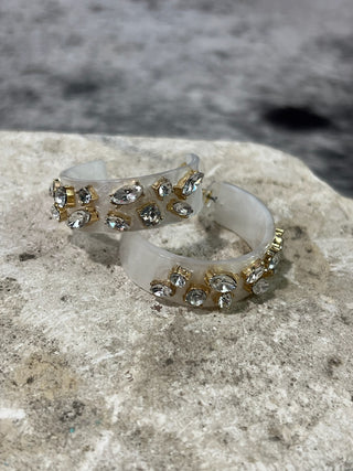 White Marble Crystal Stone Hoop Earrings