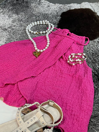 Pink Textured Halter Overlay Top