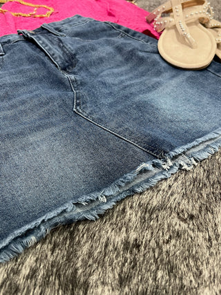 Lucky & Blessed Frayed Hem Denim Skirt
