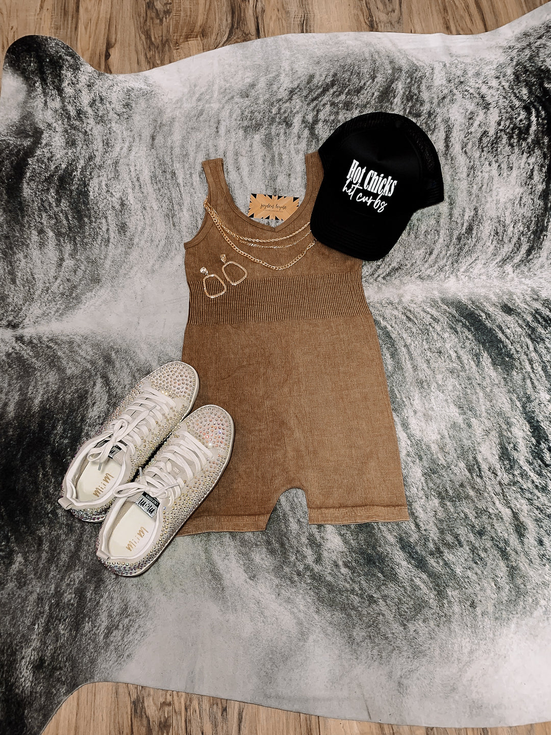 Mocha Acid Wash Ribbed Basic Romper