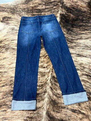 Dark Wash Mid Rise Straight Leg Jeans with Front Seam