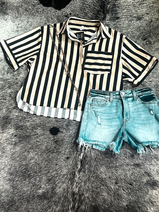 Collar Neck Button Down Shirt Black