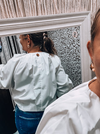 White Balloon Poplin Top