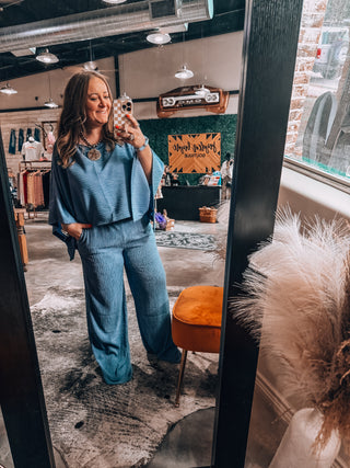 Crinkled Plisse Cape Kimono Luxury Pants Set