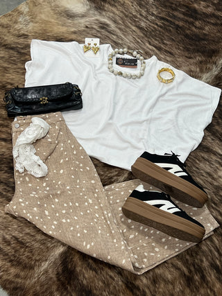 Light Fawn Print Barrel Pants
