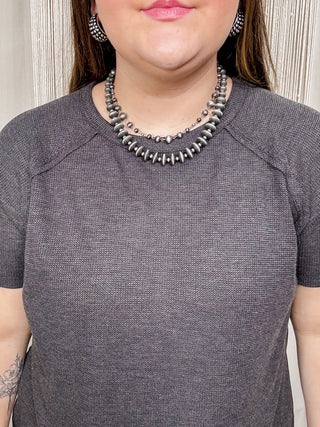Curvy Black Waffle Short Sleeve Top