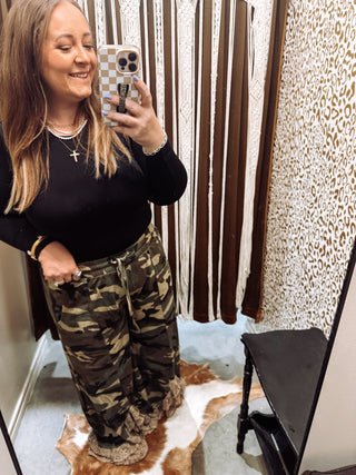 Camo Vintage Lace Infused Couture Elastic Waist Pants