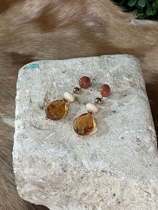 Gold mixed vintage marble acrylic bead dangle earrings