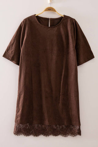 Faux Suede Lace Hem Mini Dress