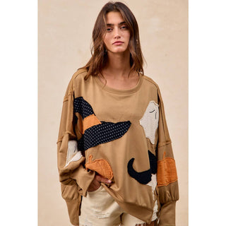 Camel Halloween patchwork sweatshirt, additional styled view