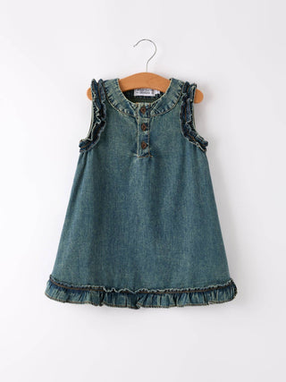 Girl's Vintage Denim Ruffle Dress