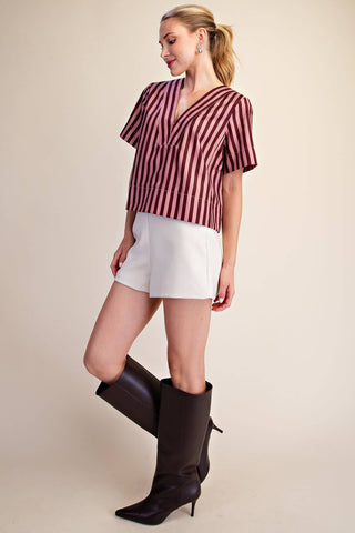 V-Neck Stripe Top Short Sleeve