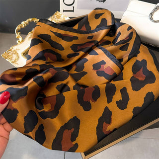 Leopard Print Satin Square Scarf
