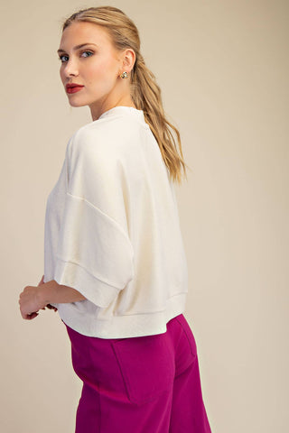 Camel Textured Knit Crew Neck Top