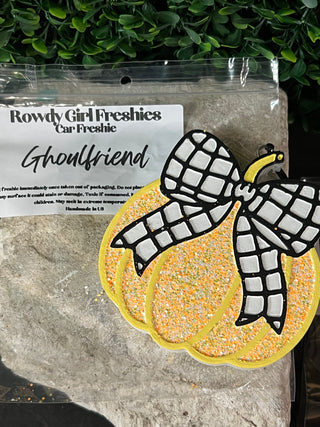 Hand painted checkered boujee pumpkin fall car freshie air freshener, photo 3