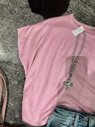 Ribbed Striped Oversized Short Sleeve Top