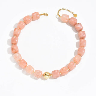 Boho geometric acrylic bead necklace, pink close-up