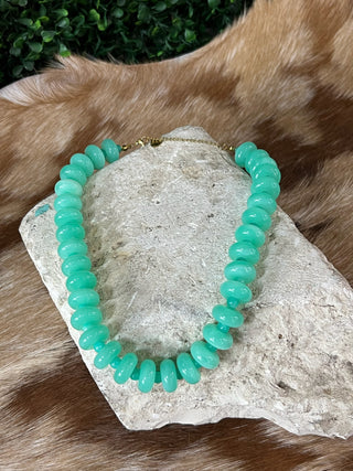 Handmade green abacus bead necklace