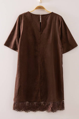 Faux Suede Lace Hem Mini Dress