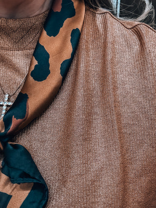 Camel Textured Knit Crew Neck Top