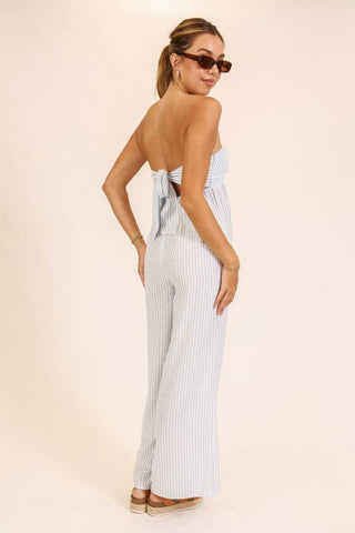 Seaside Stripe Strapless Wide-Leg Jumpsuit