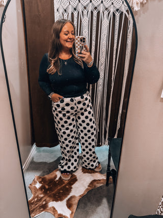 Ivory Polka Dot Denim Pants
