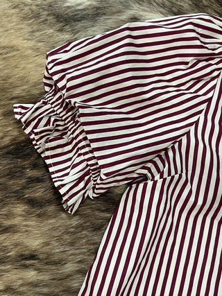 Plus Stripe Smocked V-Neck Puff Sleeve Top