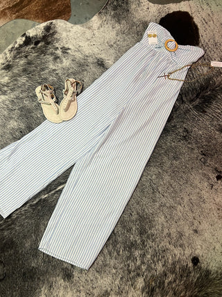 Seaside Stripe Strapless Wide-Leg Jumpsuit