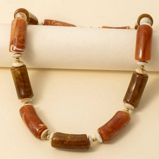 Large Marble Resin Tube Beads Necklace
