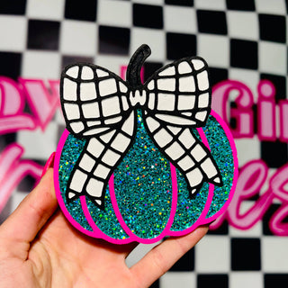 Hand painted checkered boujee pumpkin car freshie