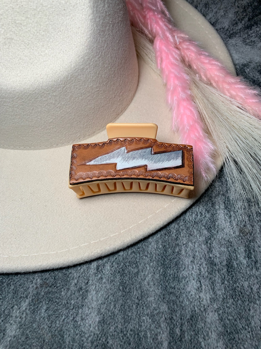 Peach Tooled Leather Claw Clip