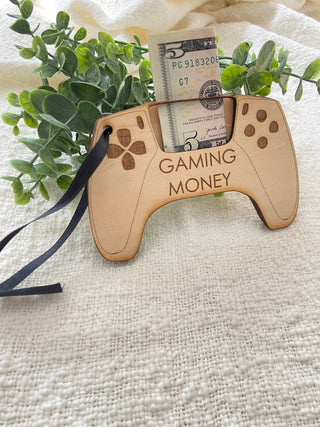 Wooden game controller cash gift holder engraved Gaming Money