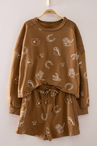 Plus Size Western Print Lounge Set