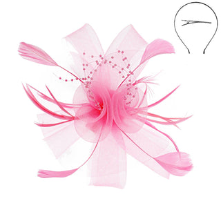 Feather & Double Floral Mesh Fascinator Headband/Clip