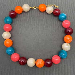 Colored Resin Beads 18K Gold Plated SS Necklace