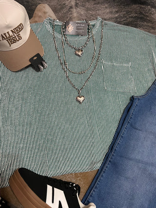 Green ribbed short sleeve top