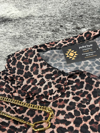 Leopard Mesh Long Sleeve Collared Top
