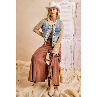 Washed Denim Ruffle Vest