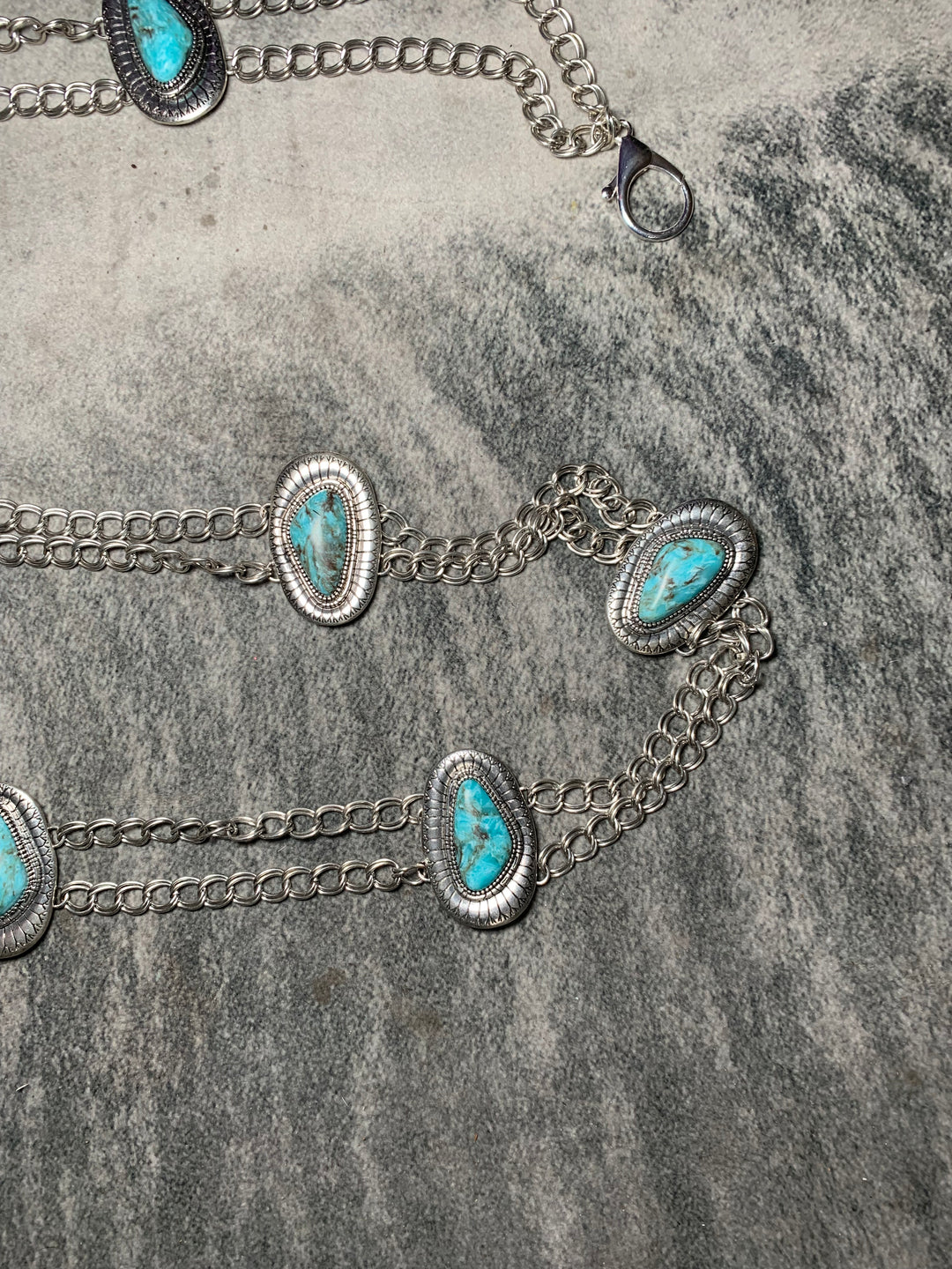 Silver and Turquoise Chain Concho Belt