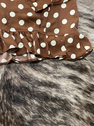 Brown Polka Dot Peplum Shirt (Collared Button Down)