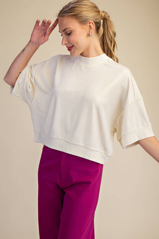 Camel Textured Knit Crew Neck Top