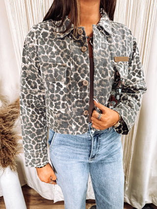 Leopard Denim jacket with back contrast