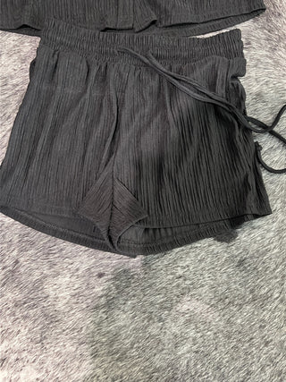 Crinkled Plisse Button Down Shorts Set