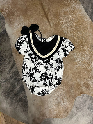 Black Floral Infant Romper- Sisters set